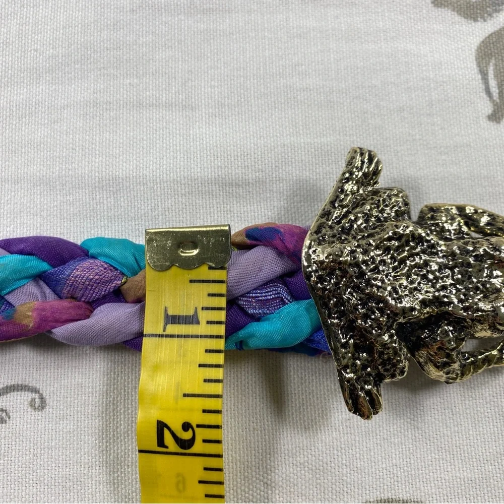 Vintage Kissing Frogs Boho Hippie Braided Fabric &‎ Cord Waist Accent Belt
